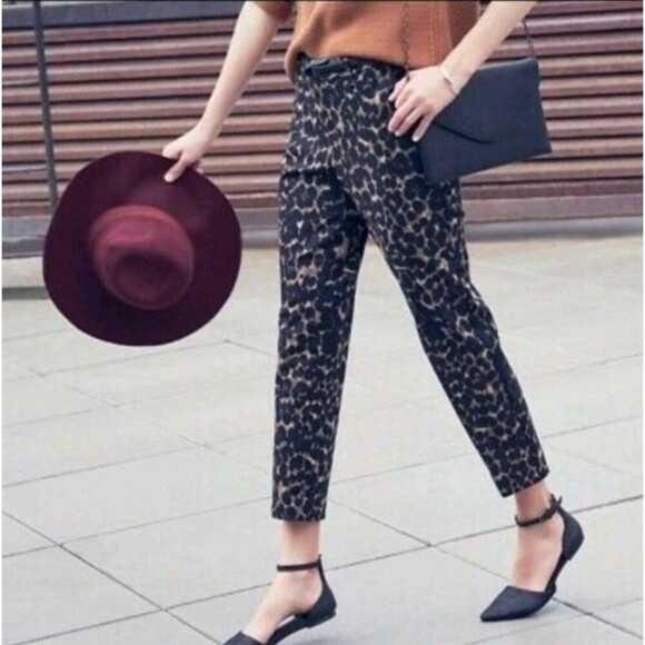 Old Navy Harper Mid Rise Pants Womens Sz 0 Leopard Cheetah Brown Black 28x25 NWT - Picture 1 of 13